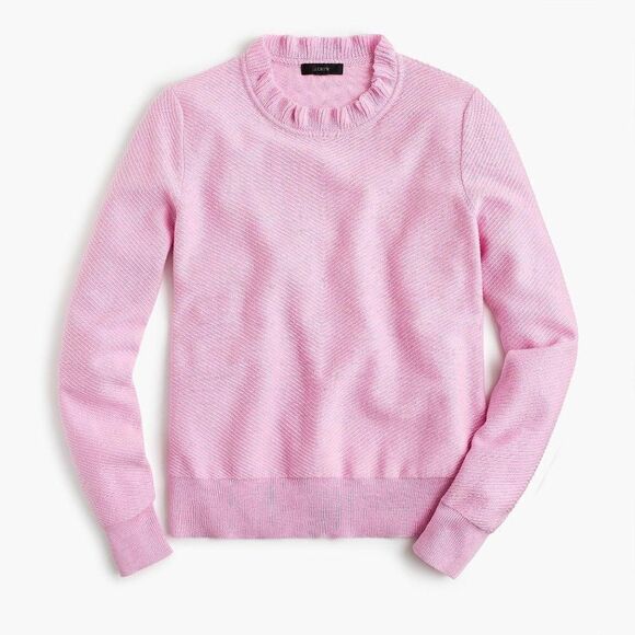 J. CREW | Ruffle Neck Pullover Sweater - [Small, Soft Peony Pink] - Picture 2 of 15